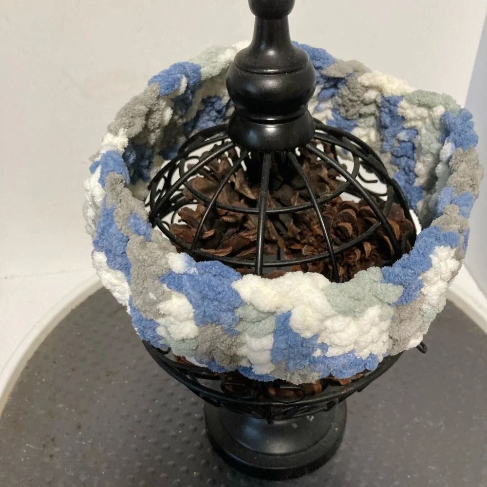 Chenille Crochet Headband Camouflage Blue Gray White 21 inches x 3 inches